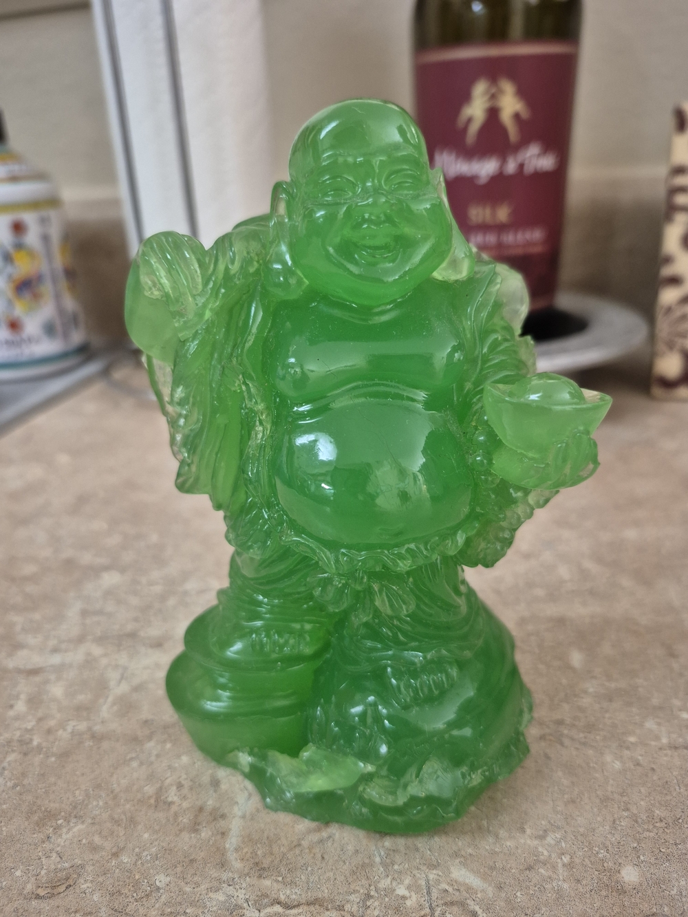 Green Translucent Laughing Buddha Figurine